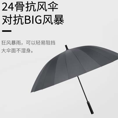 莫兰迪（Molandi） 24骨超大男士商务长柄晴雨伞加大加固双人雨伞直杆防风男女通用 雅致黑色