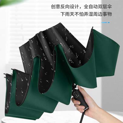 莫兰迪雨伞安全式全自动雨伞双层反向伞男士商务大号双人晴雨伞女两用伞 酒红色